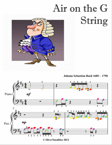Air on the G String Elementary Beginner Piano Sheet Music with Colored Notes