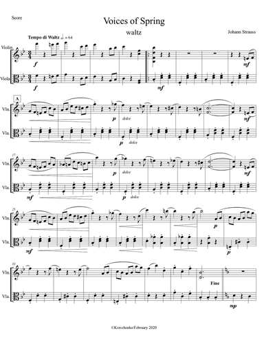 Johann Strauss II - Voices of Spring Waltz for string duo