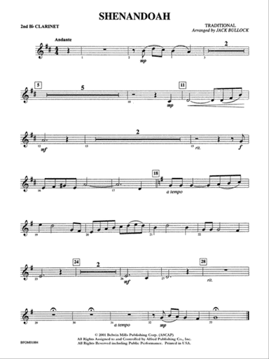 Shenandoah: 2nd B-flat Clarinet