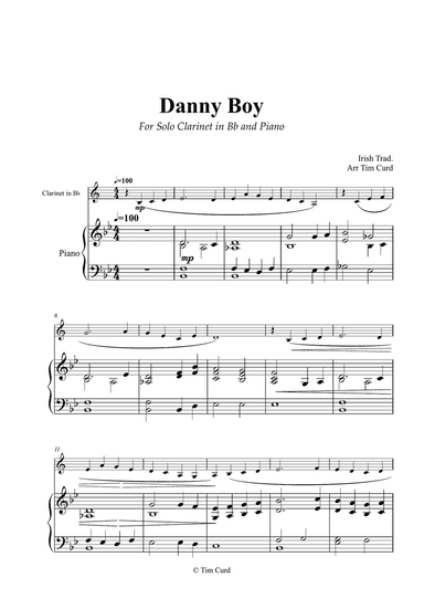 Danny Boy for Solo Clarinet and Piano