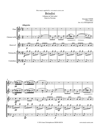 Libiamo ne lieti calici - Brindisi from La Traviata - Flute, Clarinet, French Horn, Cello and Bassoo