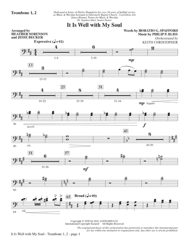 It Is Well with My Soul (arr. Heather Sorenson and Jesse Becker) - Trombone 1 & 2