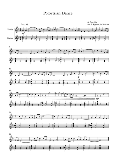 Polovtsian Dance, Alexander Borodin, For Violin & Guitar