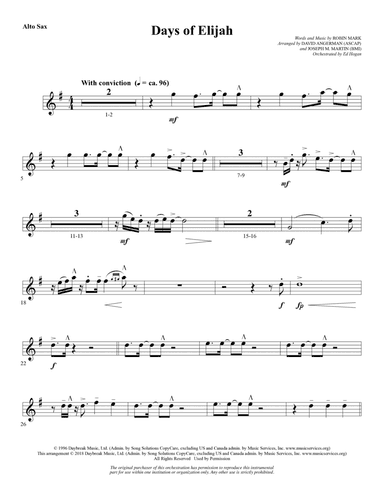 Days of Elijah (arr. David Angerman) - Alto Sax