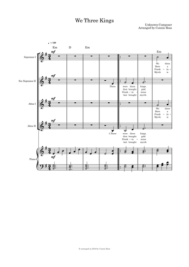 We Three Kings - SSAA and piano