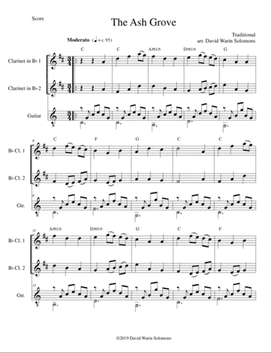 The Ash Grove (Llwyn Onn) for 2 clarinets and guitar