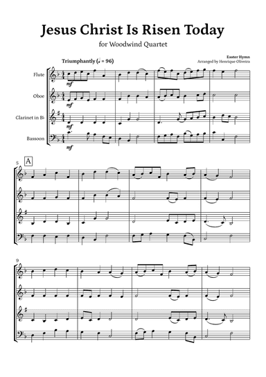 Jesus Christ Is Risen Today (for Woodwind Quartet) - Easter Hymn