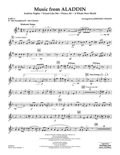 Music from Aladdin (arr. Johnnie Vinson) - Pt.3 - Eb Alto Sax/Alto Clar.