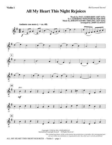 All My Heart This Night Rejoices (arr. John Leavitt) - Violin 1