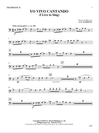 Yo Vivo Cantando (I Live to Sing): 2nd Trombone