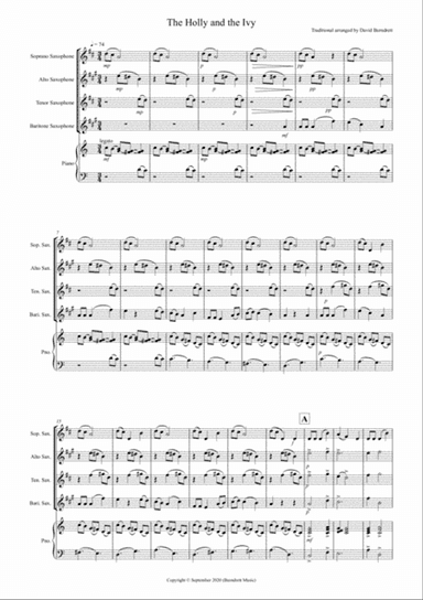 The Holly and the Ivy for Saxophone Quartet