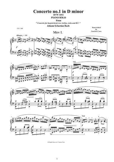 J.S.Bach - Concerto no.1 in D minor BWV1052 -1 Allegro - Piano version