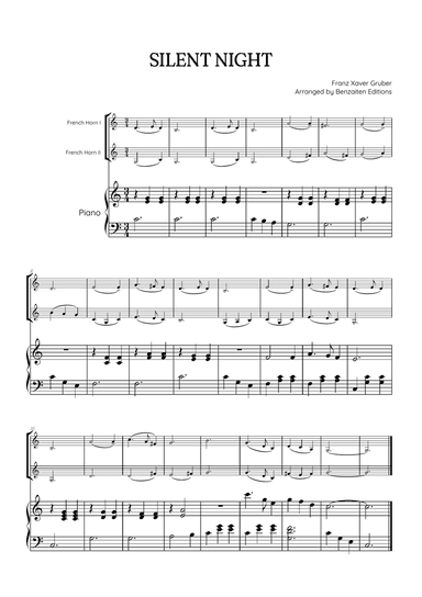 Silent Night for french horn duet with piano accompaniment • easy Christmas song sheet music