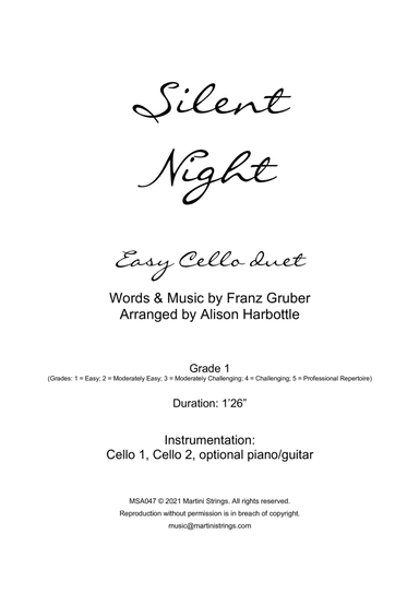 Silent Night - easy cello duet