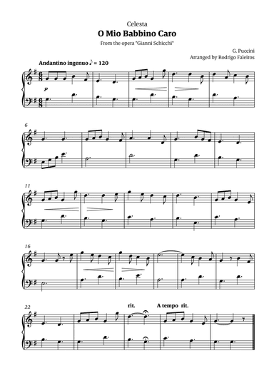 O Mio Babbino Caro - for celesta solo