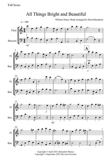 All Things Bright and Beautiful for Flute and Bassoon Duet