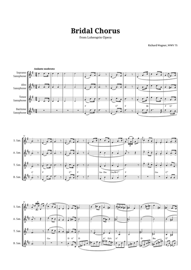 Bridal Chorus by Wagner for Sax Quartet with Chords
