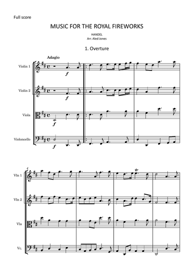 Handel - Music For The Royal Fireworks for String Quartet