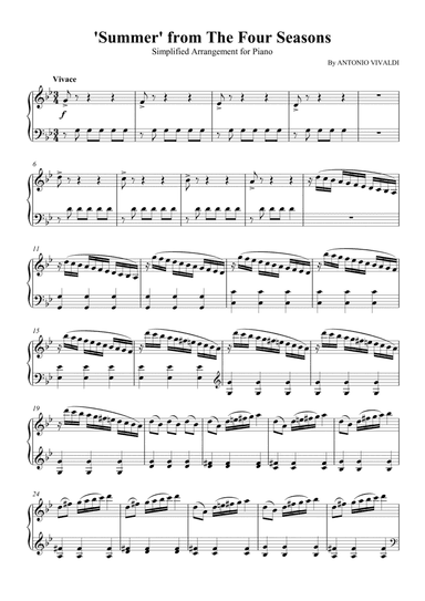 Summer from 'The Four Seasons' (Simplified, Solo Piano)