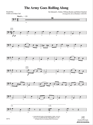 The Army Goes Rolling Along: (wp) E-flat Tuba B.C.