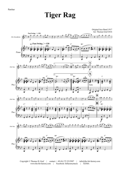 Tiger Rag - Jazz Classic - Piano and Alto Saxophone