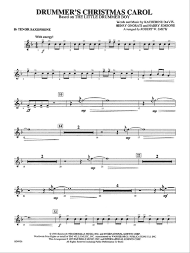 Drummer's Christmas Carol: B-flat Tenor Saxophone