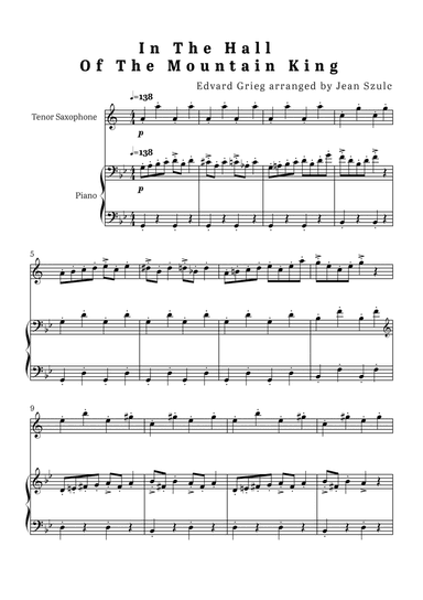 In The Hall of The Mountain King - Tenor Saxophone and Piano