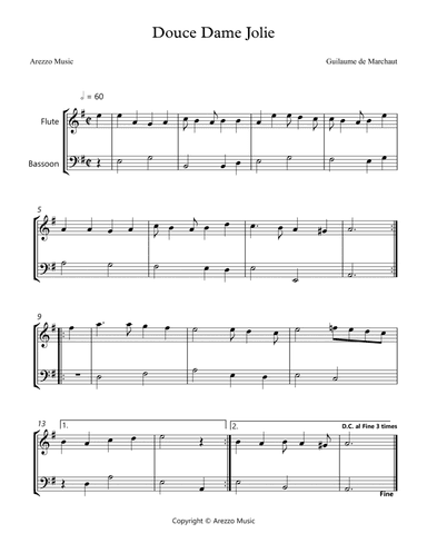 Douce Dame Jolie - Flute and Bassoon Arrangement