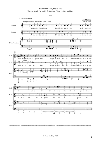 Domine, ne in furore tuo (Psalm 38). Motette für 2 Soprane, Traversflöte und B.c., op. 56 (1995)