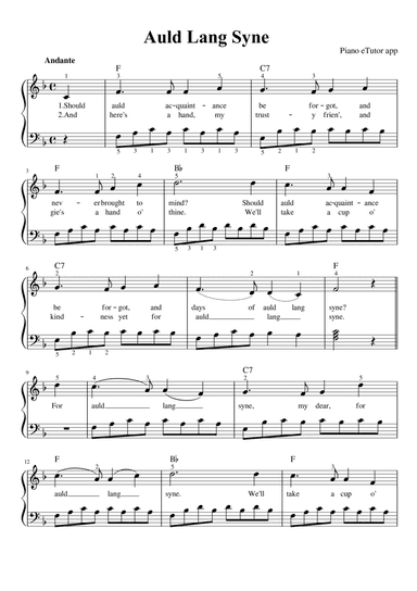 Auld Lang Syne - piano sheet music