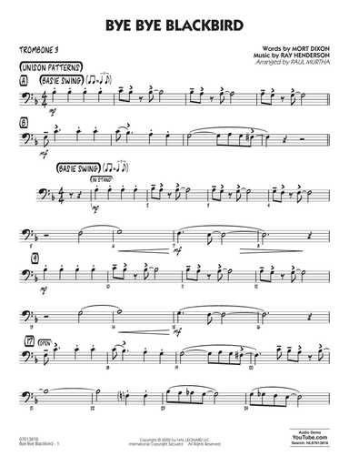 Bye Bye Blackbird (arr. Paul Murtha) - Trombone 3
