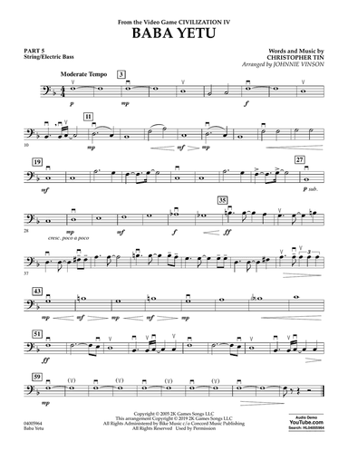 Baba Yetu (from Civilization IV) (arr. Johnnie Vinson) - Pt.5 - String/Electric Bass