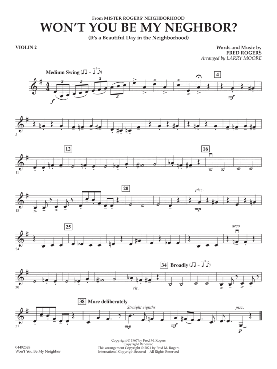 Won't You Be My Neighbor? (It's a Beautiful Day in the Neighborhood) - Violin 2