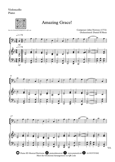 Amazing Grace How Sweet the sound - Easy Violoncello and Piano