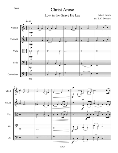 Christ Arose (Low in the Grave He Lay) for String Orchestra or Quintet