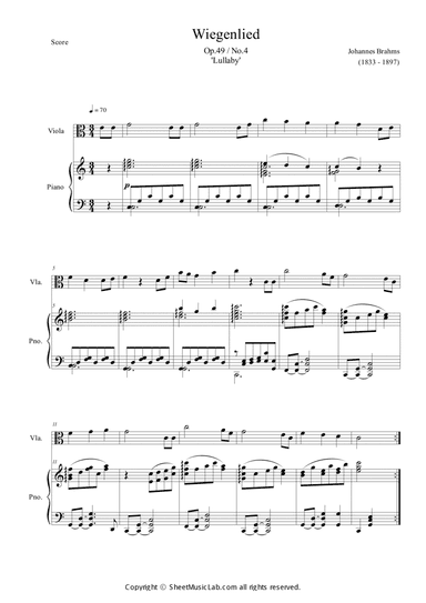 Wiegenlied Op.49, No.4 Lullaby Easy Version C
