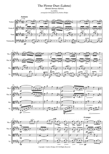 Flower Duet (Lakme) Delibes arranged for String Quartet by Andrew Hodges - (British Airways Advert)