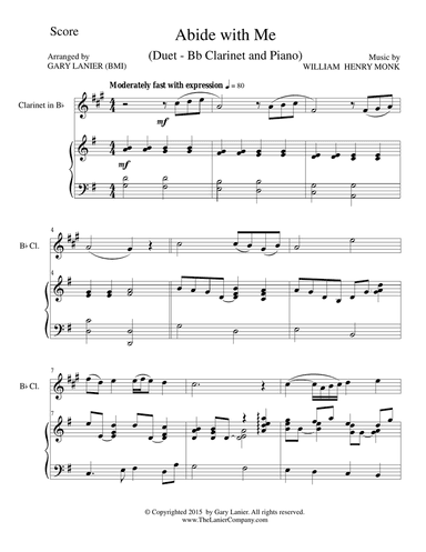 ABIDE WITH ME (Duet – Bb Clarinet and Piano/Score and Parts)
