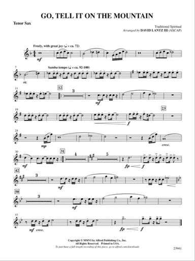 Go, Tell It on the Mountain: B-flat Tenor Saxophone