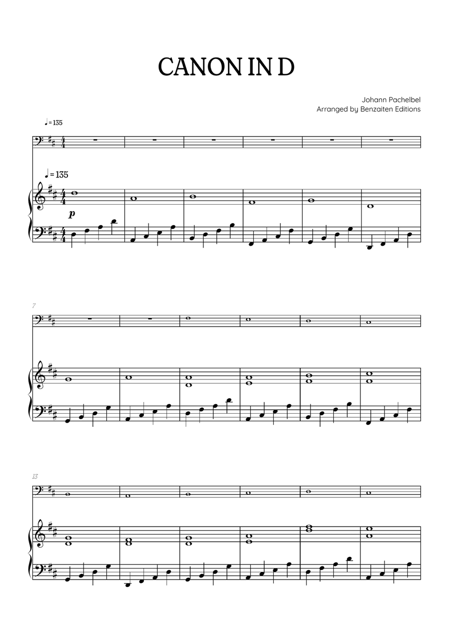 Pachelbel Canon in D • cello sheet music with piano accompaniment