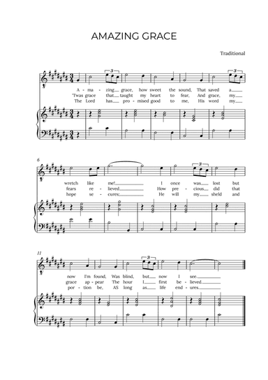 AMAZING GRACE - for piano and tenor in C# major