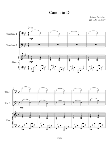 Canon in D (Trombone Duet with Piano Accompaniment)