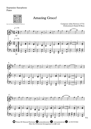 Amazing Grace How Sweet the sound - Easy Sopranino Saxophone and Piano