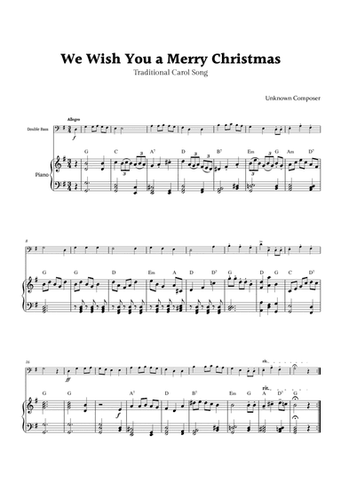We Wish you a Merry Christmas for Double Bass and Piano