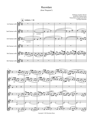 Recordare (from "Requiem") (F) (Clarinet Sextet)