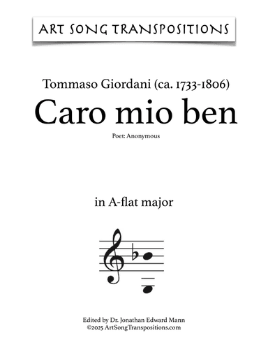 GIORDANI: Caro mio ben (transposed to F major, E major, and E-flat major)