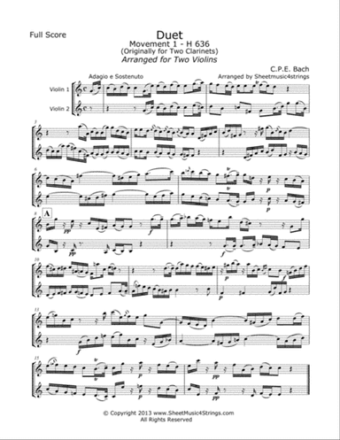 Bach, C.P.E. - Duet for Two Violins