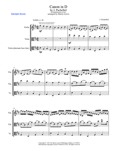 CANON IN D, Duo for Violin and Viola (includes optional viola part performing the original bass line