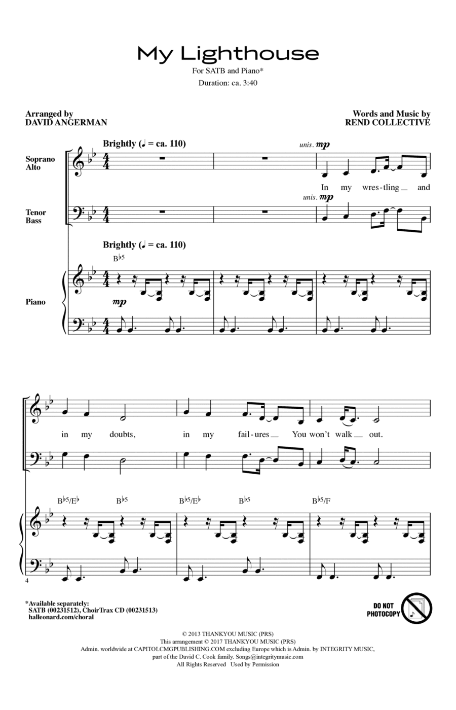 My Lighthouse (arr. David Angerman)