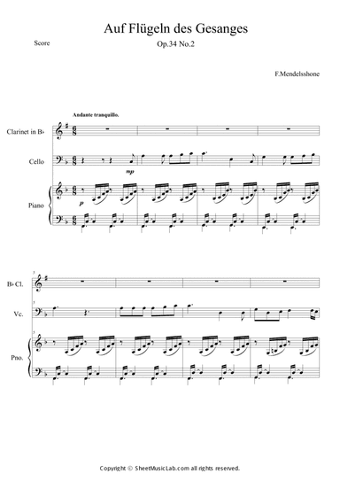 Auf Flugeln des Gesanges Easy Version in G